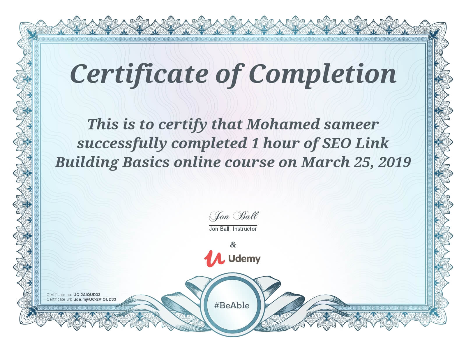SEO Link Building Basics Mohamed Samir Said Certificate